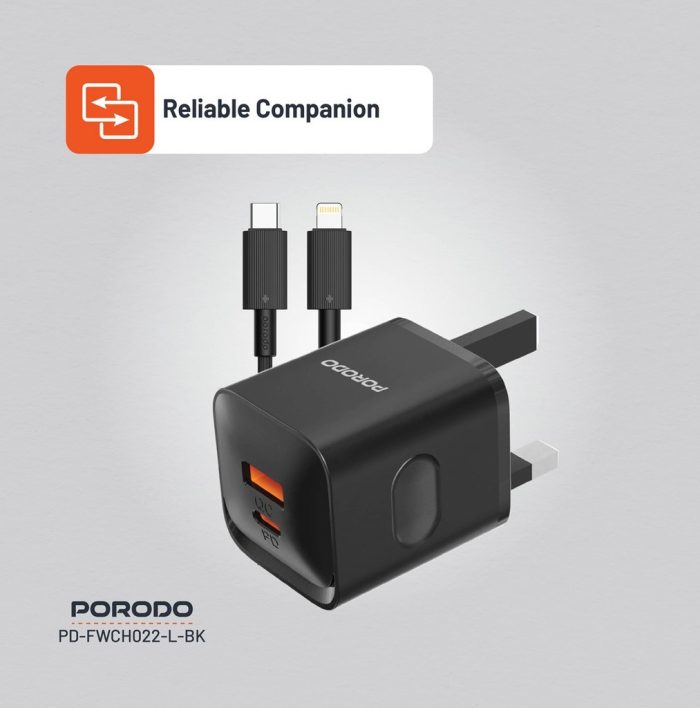 PORODO DUAL PORT WALL CHARGER WITH C TO LIGHTING CABLE