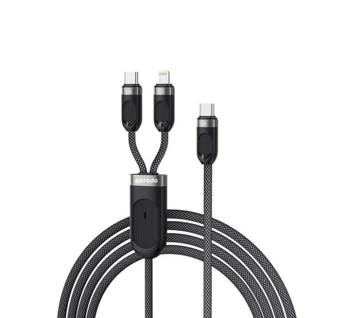 PORODO TYPE-C TO TYPE-C & LIGHTNING FAST CHARGING CABLE - BLACK