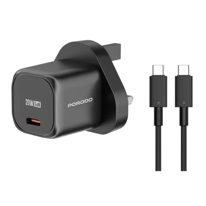 PORODO USB-C WALL CHARGER 20W WITH TYPE-C CABLE