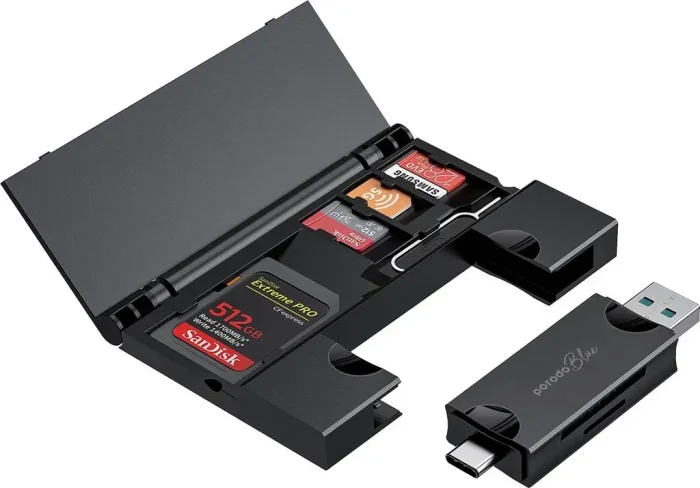 PORODO BLUE 2 IN 1 CARD READER WITH CARD HOLDER