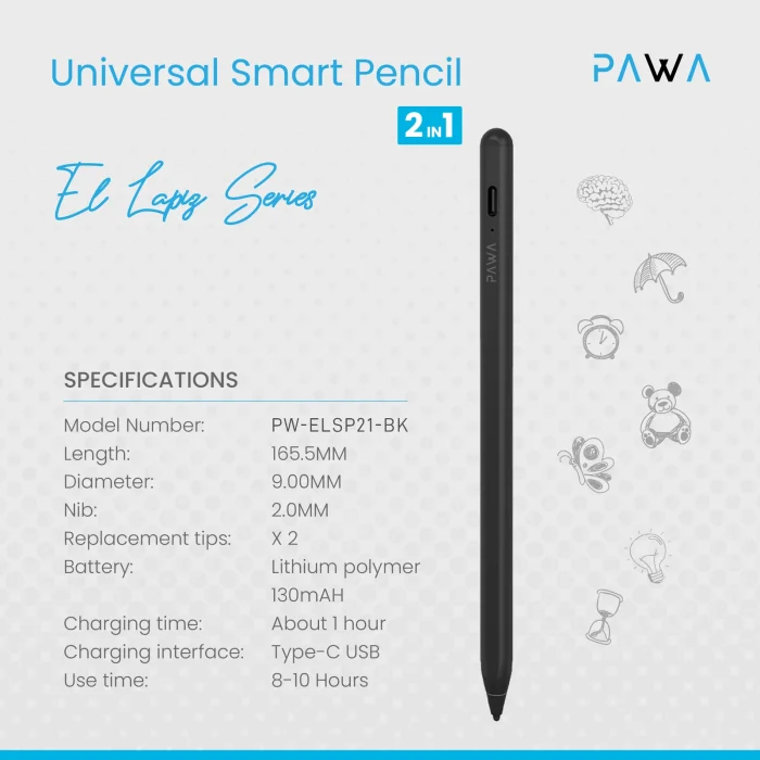 PAWA UNIVERSAL SMART PENCIL 2IN1 BLACK