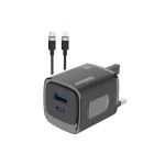 PAWA SUPERMINI TRAVEL CHARGER PD+QC PORT 25W UK STANDARD WITH BRAIDED LIGHTNING CABLE - BLACK
 PW-TC25CUUL-BK