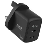 PAWA STOUT GAN TRAVEL CHARGER WITH DUAL PD 45W-BLK