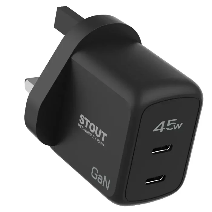 PAWA STOUT GAN TRAVEL CHARGER WITH DUAL PD 45W-BLK
