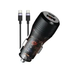 PAWA SOLID CAR CHARGER DUAL PORT PD+QC 51W WITH BRAIDED TYPEC TO TYPEC CABLE - TRANSPARENT
 PW-CC51CA1T-TP