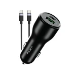 PAWA SOLID CAR CHARGER DUAL PORT PD+QC 51W WITH BRAIDED TYPEC TO TYPEC CABLE - BLACK
 PW-CC51CA5T-BK
