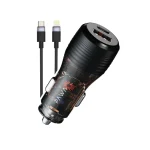 PAWA SOLID CAR CHARGER DUAL PORT PD+QC 51W WITH BRAIDED TYPEC TO LIGHTNING CABLE - TRANSPARENT
 PW-CC51CA1L-TP