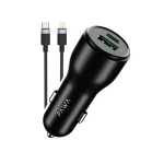 PAWA SOLID CAR CHARGER DUAL PORT PD+QC 51W WITH BRAIDED TYPEC TO LIGHTNING CABLE - BLACK
 PW-CC51CA5L-BK