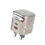 Pawa Retro 50W UK Charger With Retractable Cable - Titanium & Black PW-TAR50ACT-TTBK