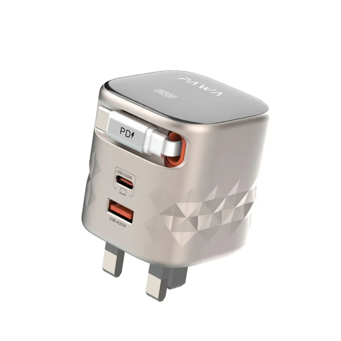 Pawa Retro 50W UK Charger With Retractable Cable - Titanium & Black PW-TAR50ACT-TTBK