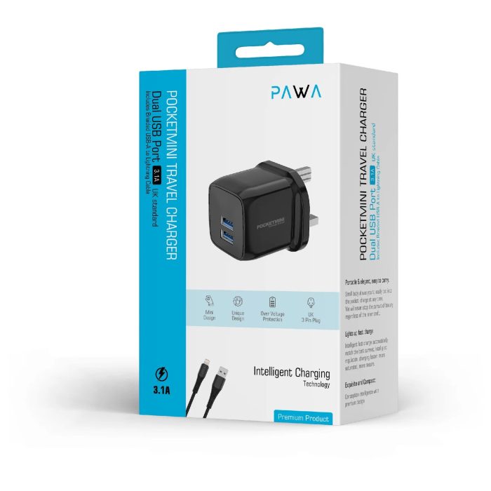 Pawa Pocketmini Dual Usb Port Adapter 3.1a with Lgt