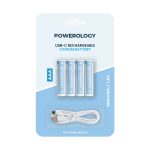 Powerology USB-C Rechargeable Lithium AAA Battery (4pc pack) - White PAAAV2RBT