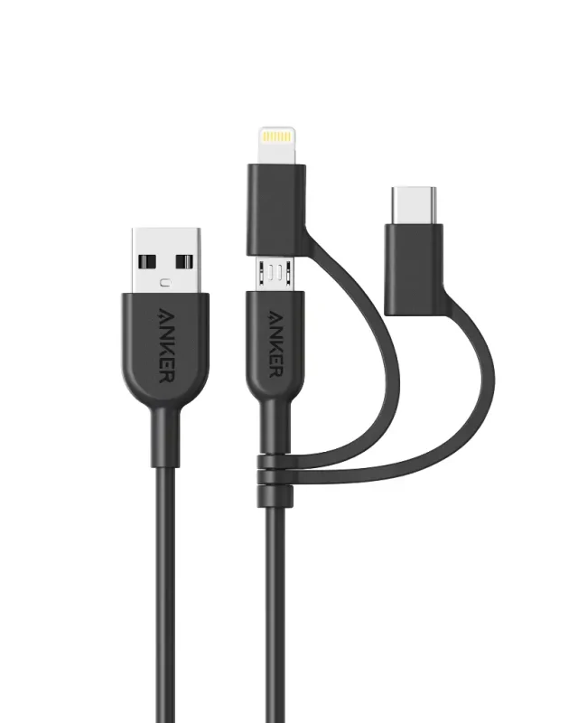 ANKER POWERLINE LI 3 IN 1 CABLE CABLE 3FT BLACK