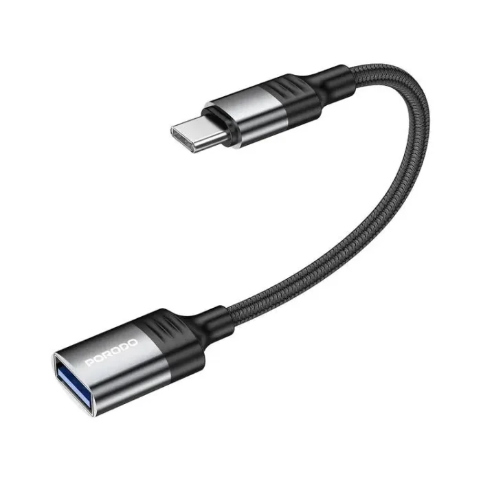 Porodo USB-C OTG Braided Wire 12cm -Black PD-CBL0020-BK
