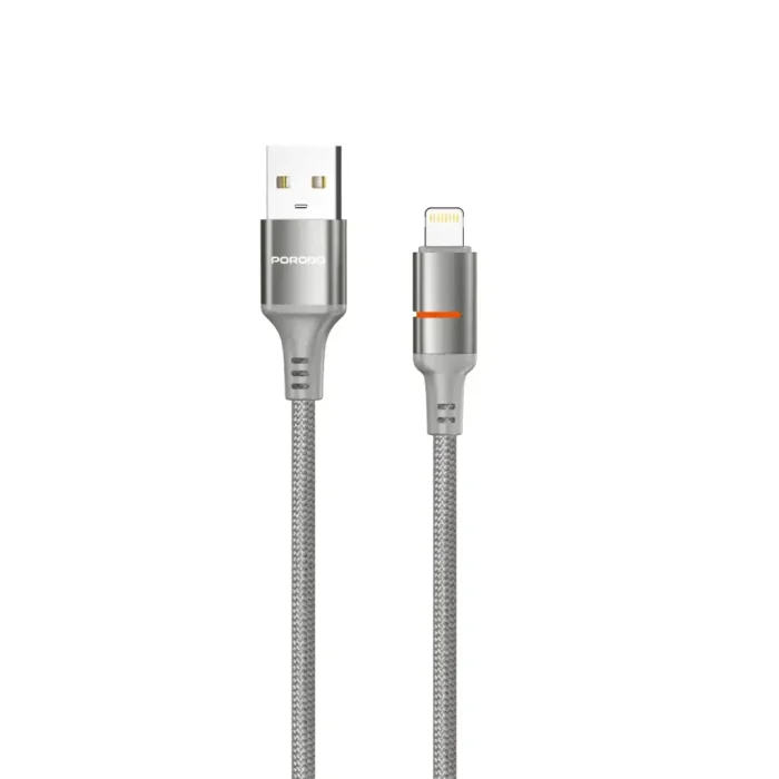 Porodo USB-A To Lightning LED Light Cable-Grey PD-CBL0027-GY-L